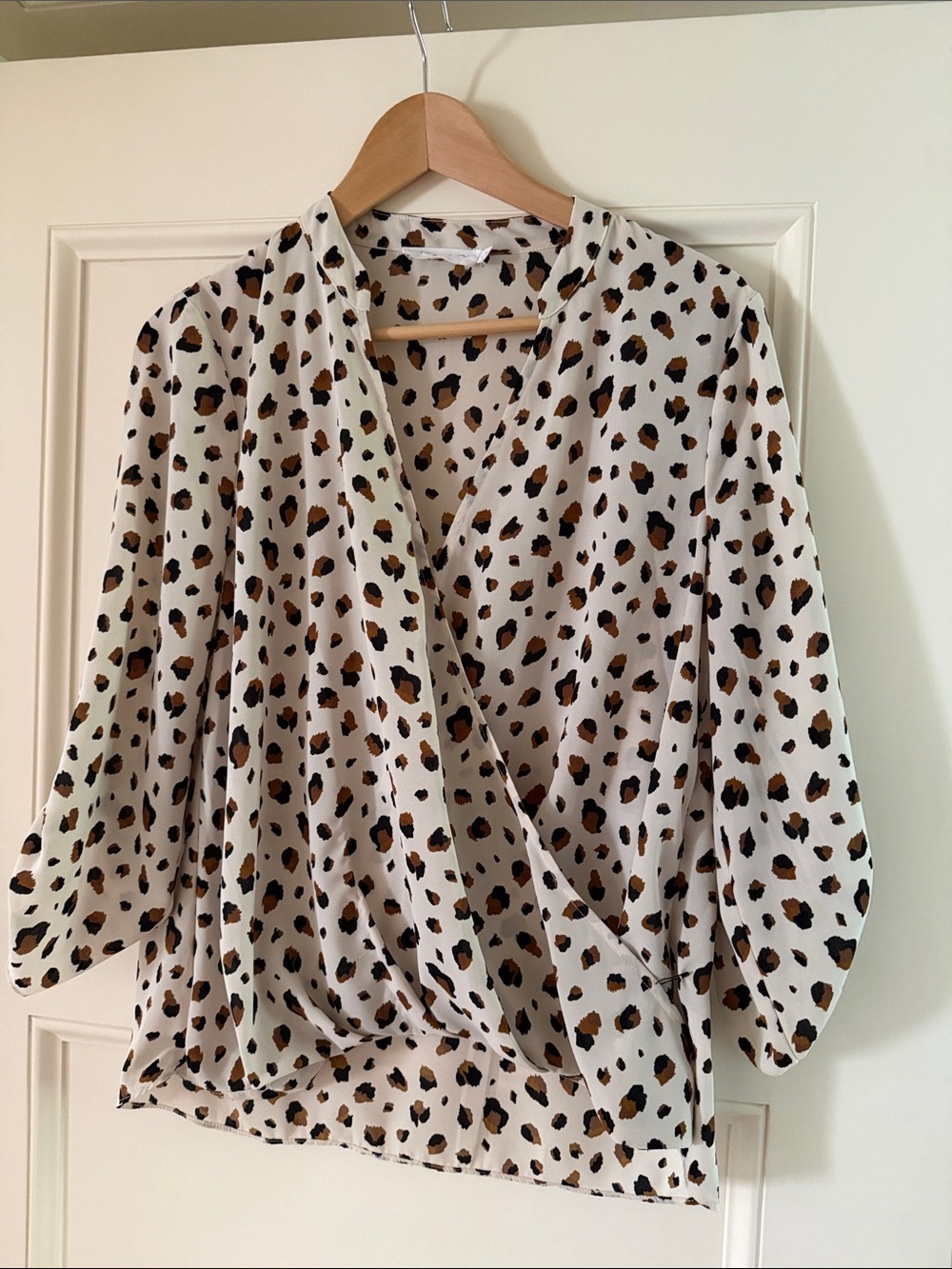 Leopard Print All-In-Favor Brand Blouse in Cream, Black and Brown